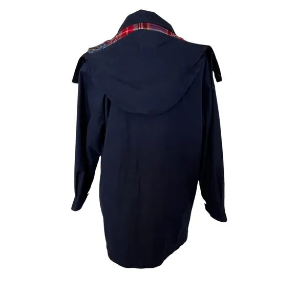 Eddie Bauer Parka Coat Women's Size Small Navy Red Wool Plaid Lining Hood Warm