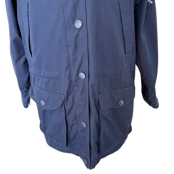 Eddie Bauer Parka Coat Women's Size Small Navy Red Wool Plaid Lining Hood Warm
