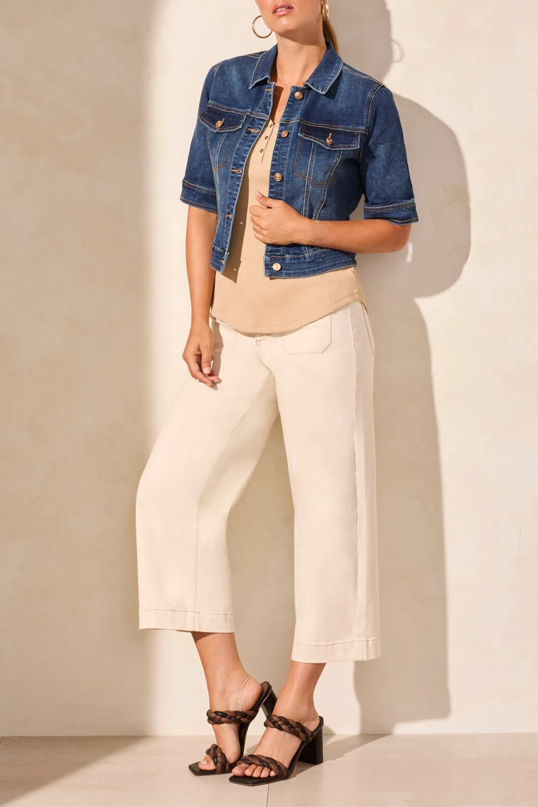 Elbow Sleeve Denim Jacket - Stormy Blue