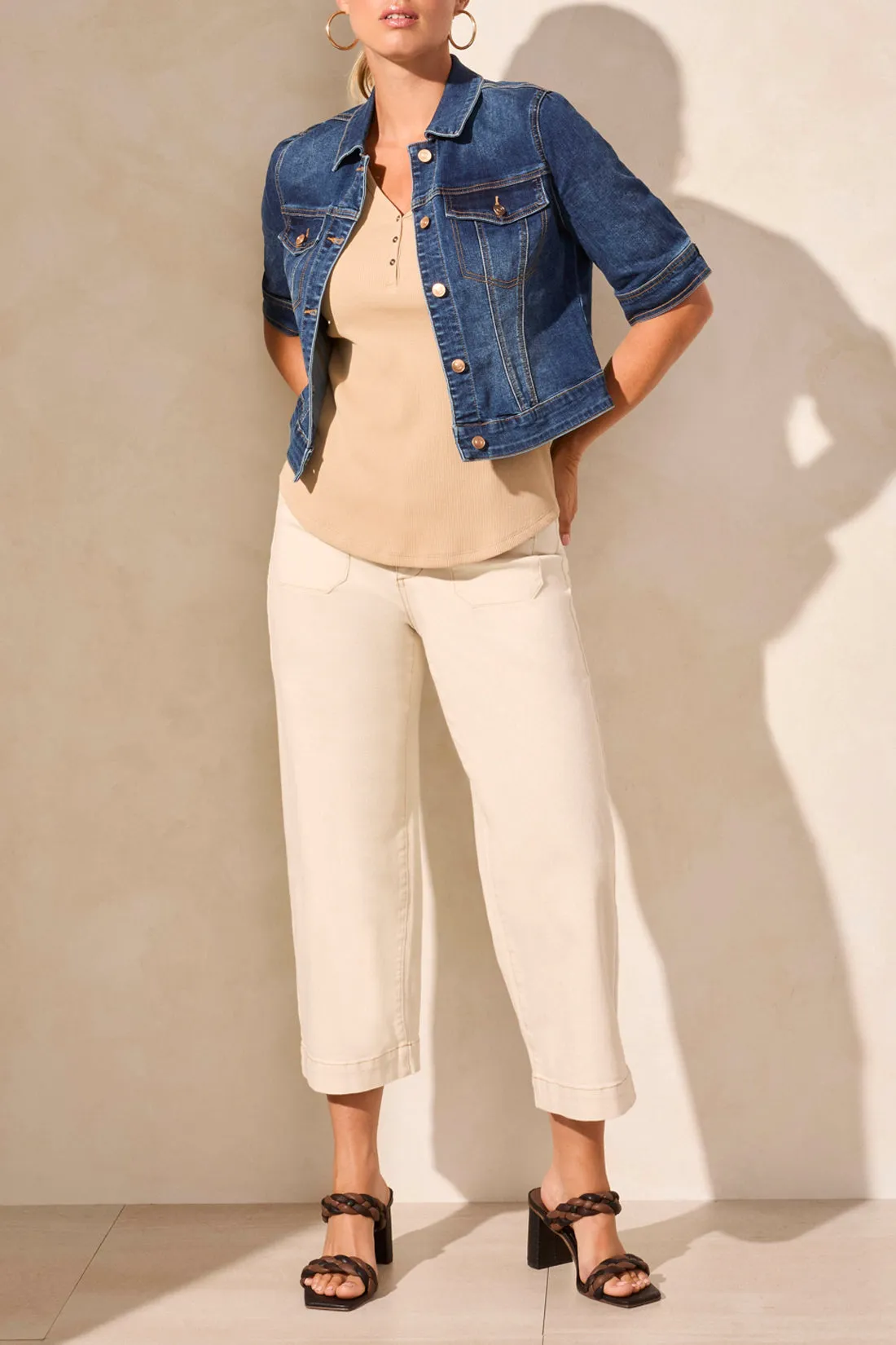 Elbow Sleeve Denim Jacket - Stormy Blue