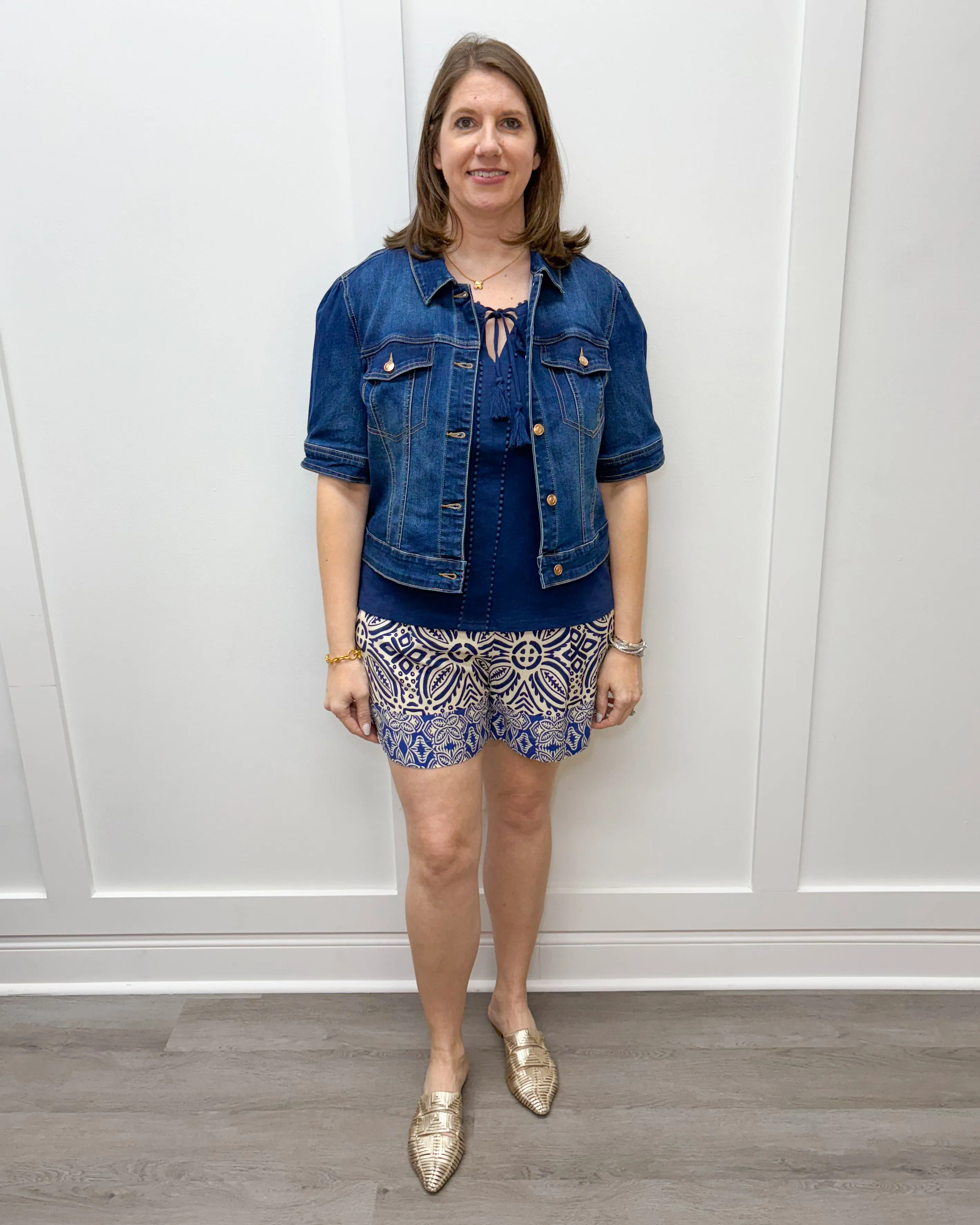 Elbow Sleeve Denim Jacket - Stormy Blue