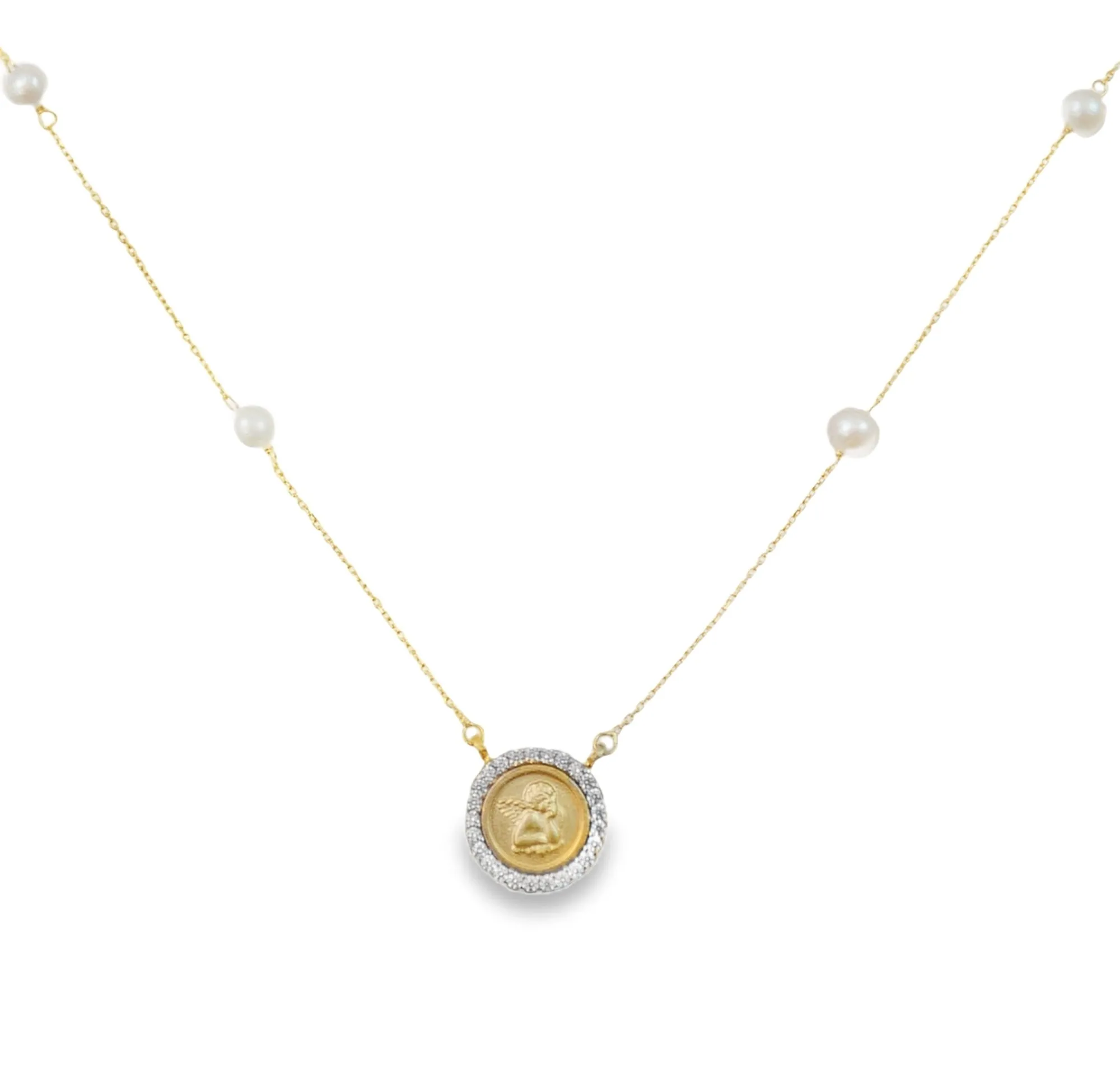 Embellished Angel On Pearl Necklace