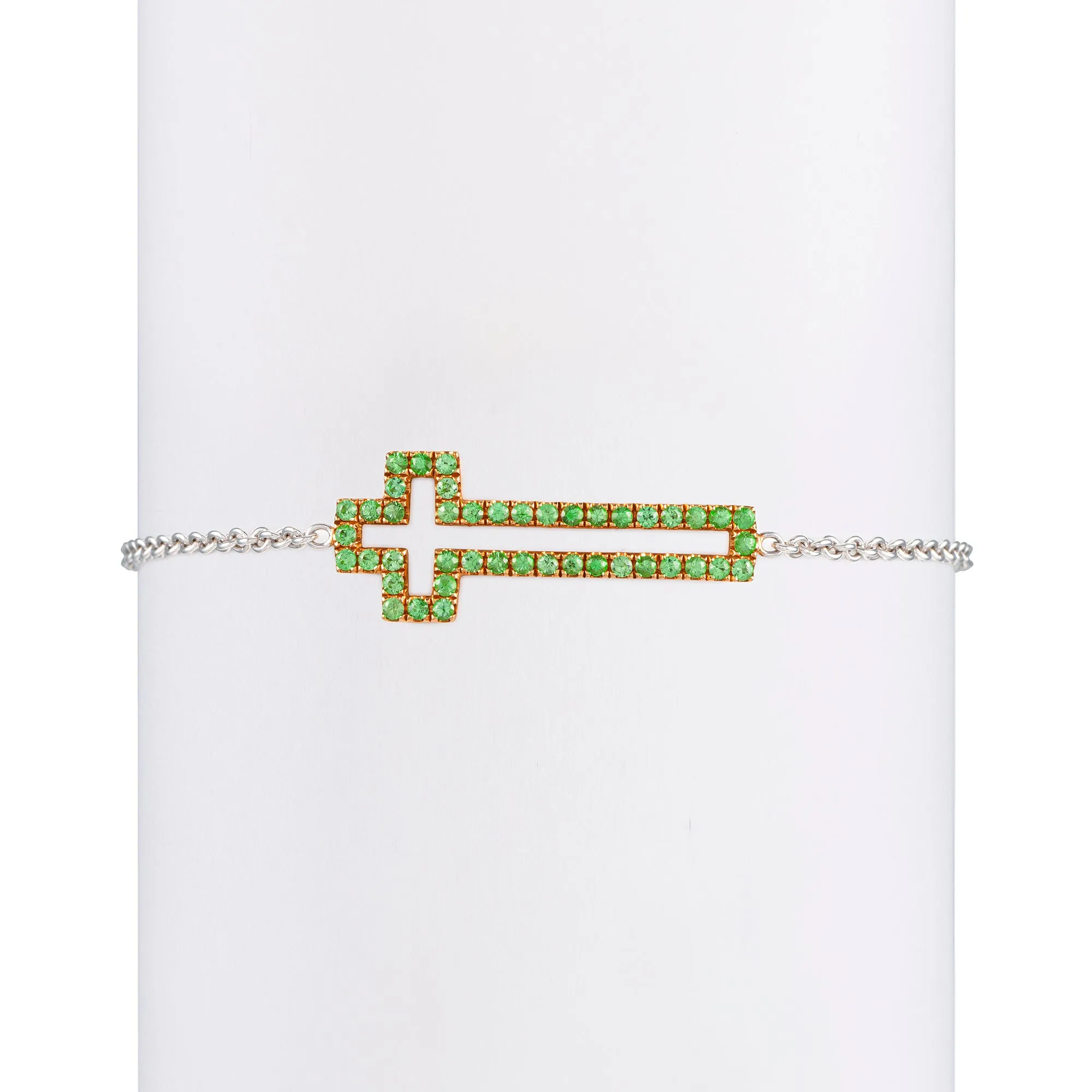Etched Green Garnet Cross Bracelet