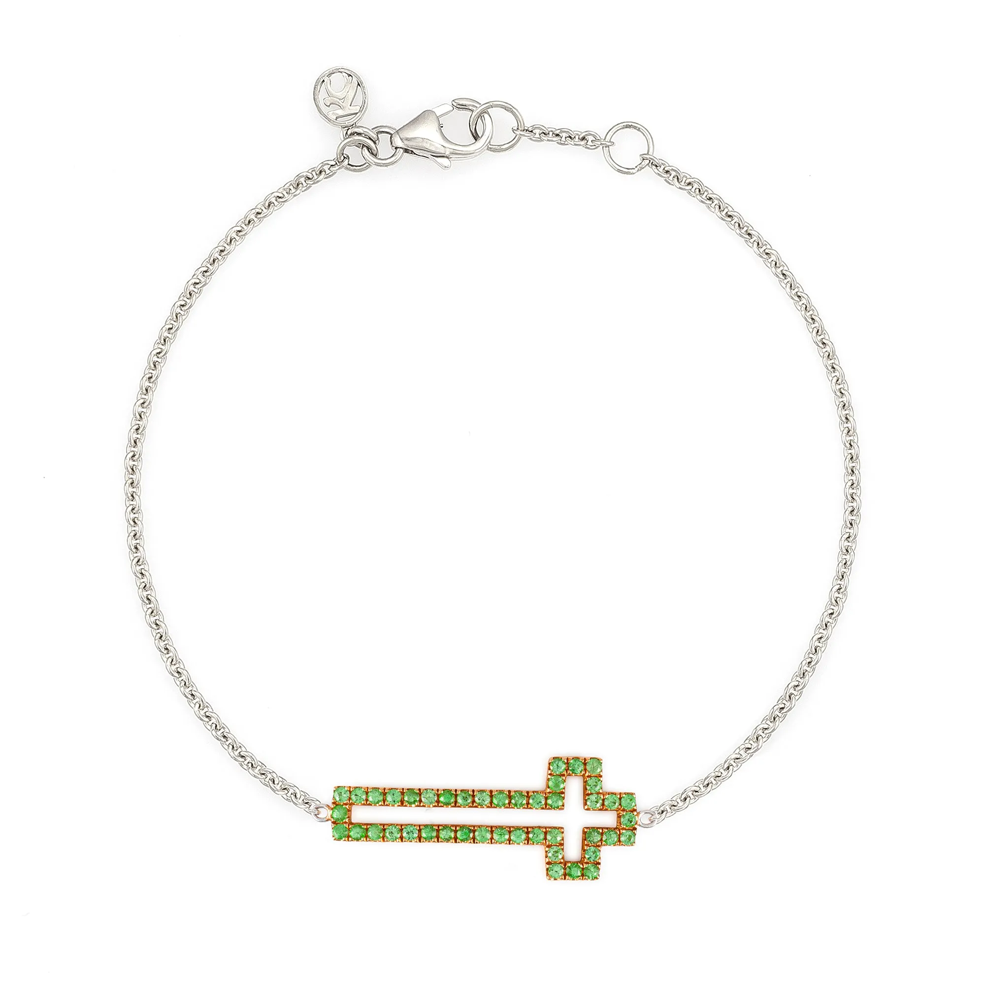 Etched Green Garnet Cross Bracelet