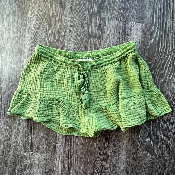 EUC Anthropologie Boho‎ Green Gauze Cotton Pull On Women's Skort Shorts Small
