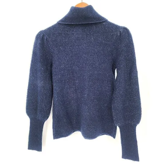 Evereve Balloon Sleeve Navy Blue Turtleneck Sweater Women's Size XS