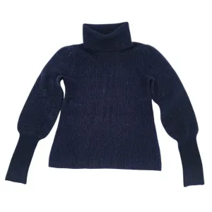 Evereve Balloon Sleeve Navy Blue Turtleneck Sweater Women's Size XS