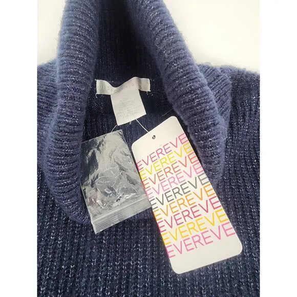 Evereve Balloon Sleeve Navy Blue Turtleneck Sweater Women's Size XS