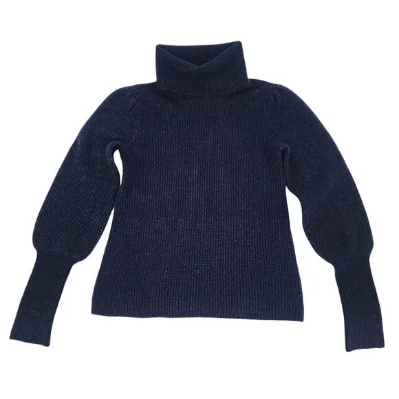 Evereve Balloon Sleeve Navy Blue Turtleneck Sweater Women's Size XS