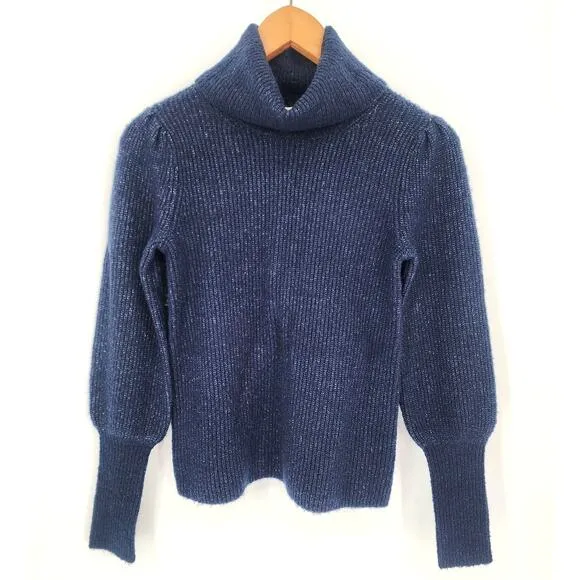 Evereve Balloon Sleeve Navy Blue Turtleneck Sweater Women's Size XS