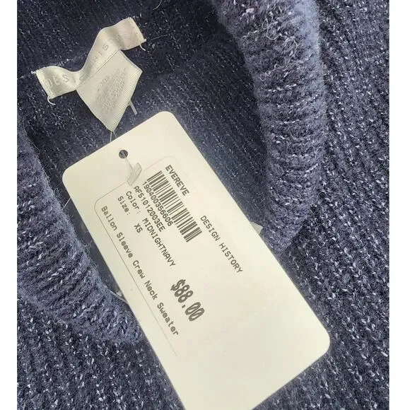 Evereve Balloon Sleeve Navy Blue Turtleneck Sweater Women's Size XS