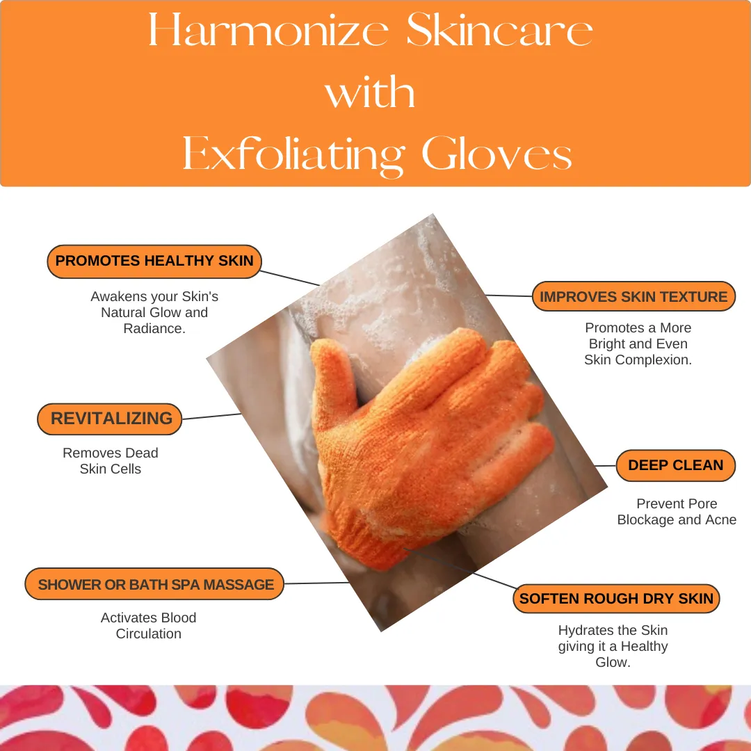 Exfoliating Gloves - Textured Nylon Bath - Orange - 1 Pair