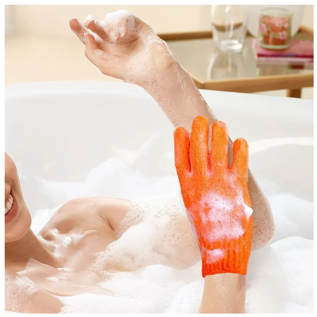 Exfoliating Gloves - Textured Nylon Bath - Orange - 1 Pair