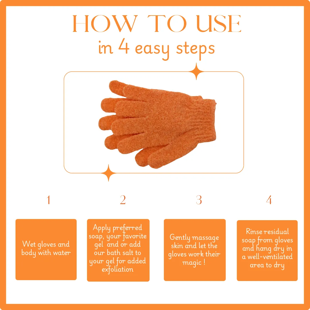 Exfoliating Gloves - Textured Nylon Bath - Orange - 1 Pair