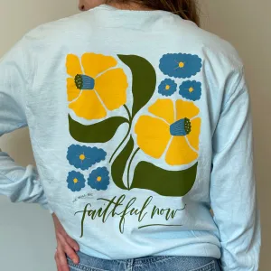Faithful Then & Now Long-Sleeve Pocket Tee in Chambray