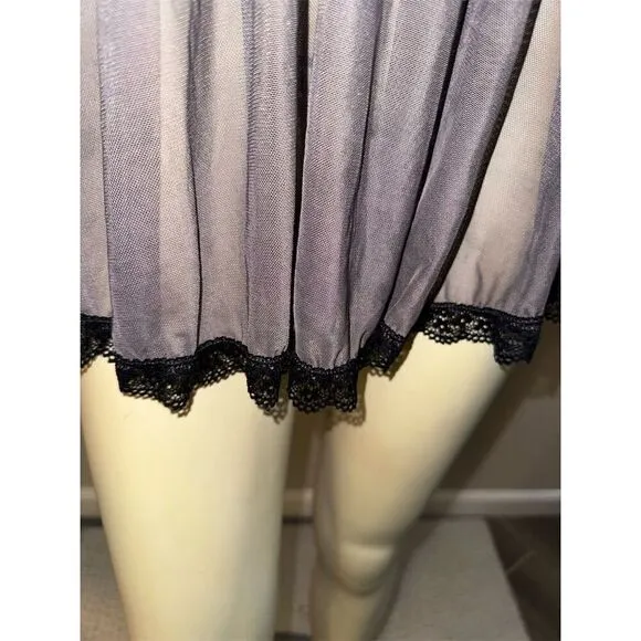 FASCINATIONS Grey sheer Black Floral Lace Babydoll Chemise M/ cup size F