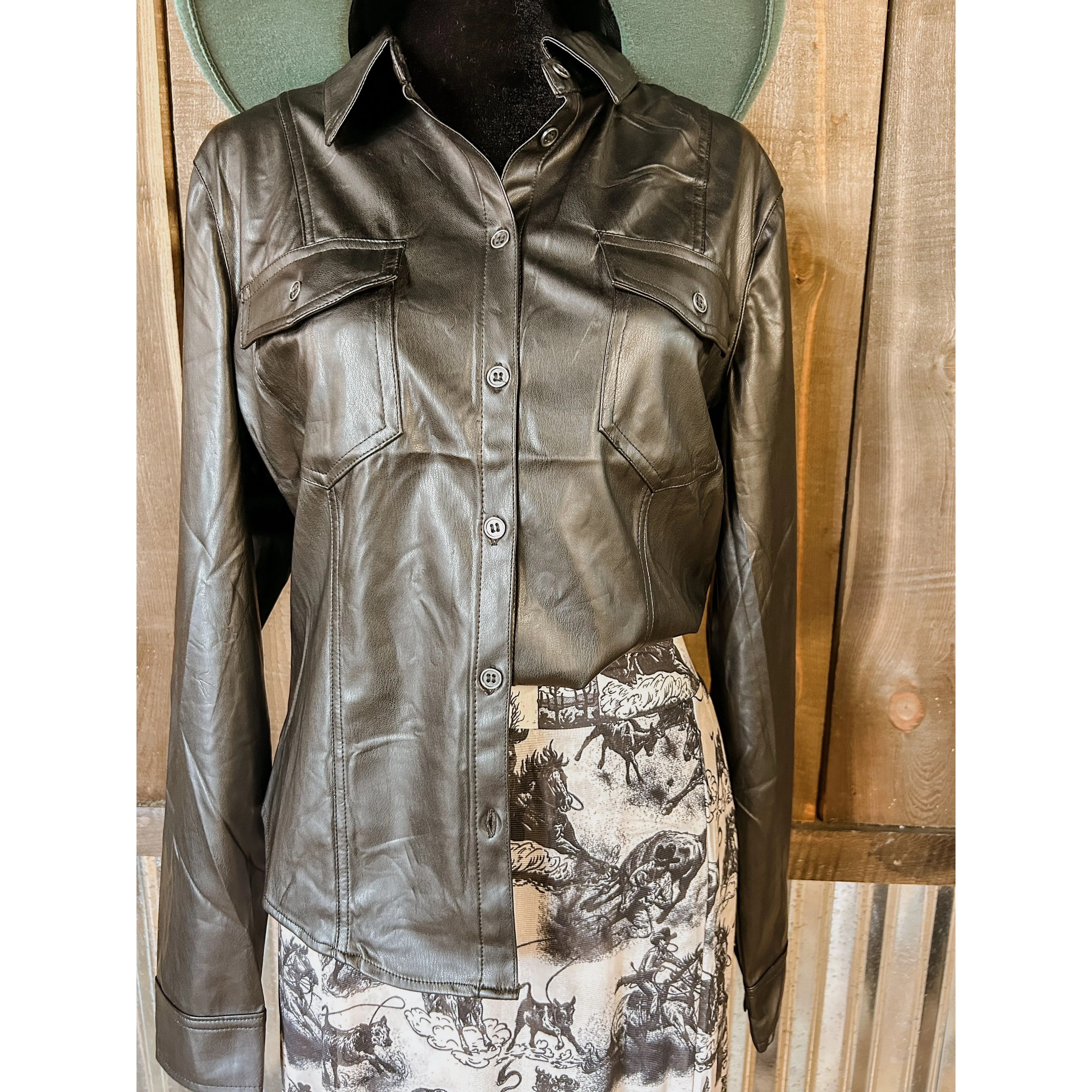 Faux Leather Bodycon Shirt
