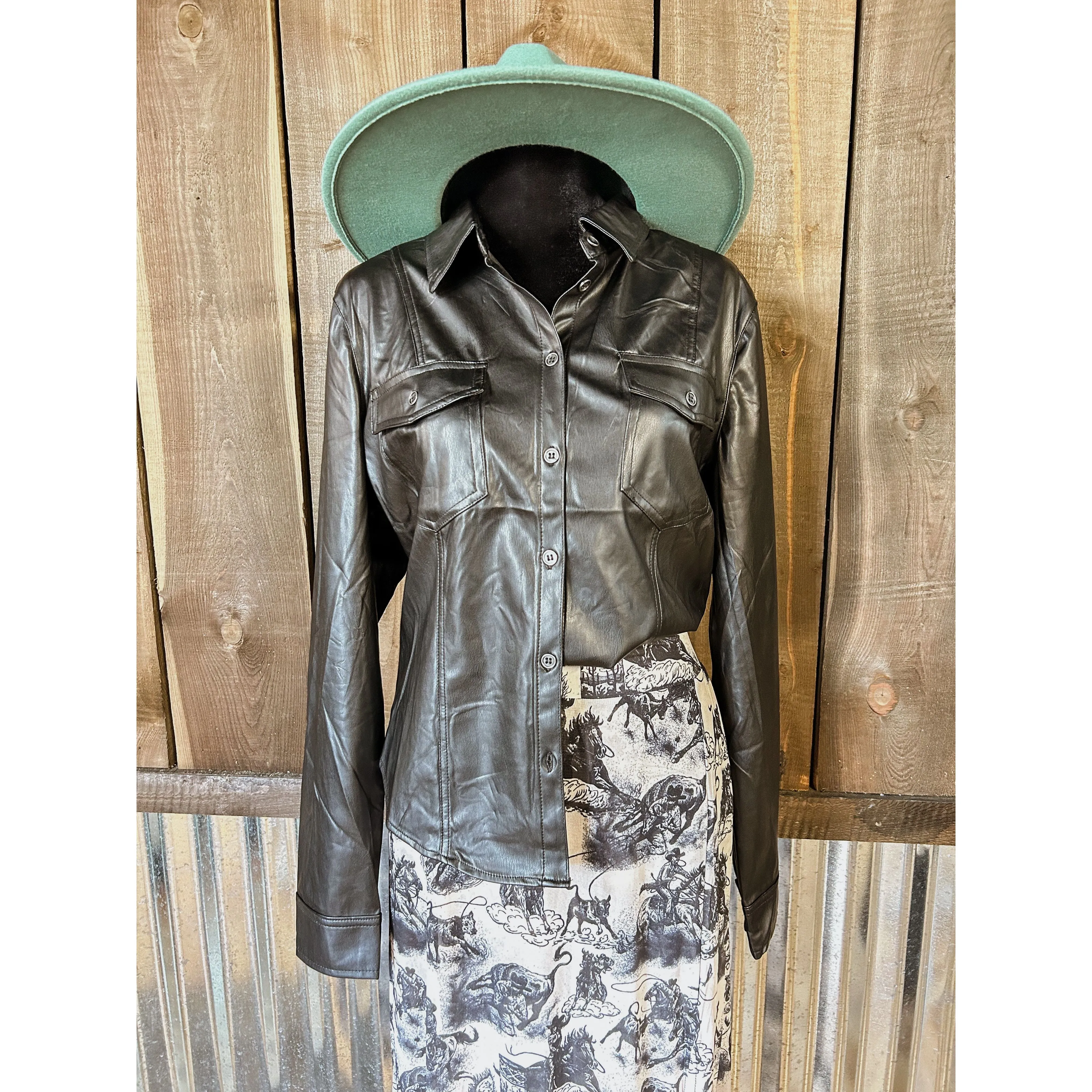 Faux Leather Bodycon Shirt