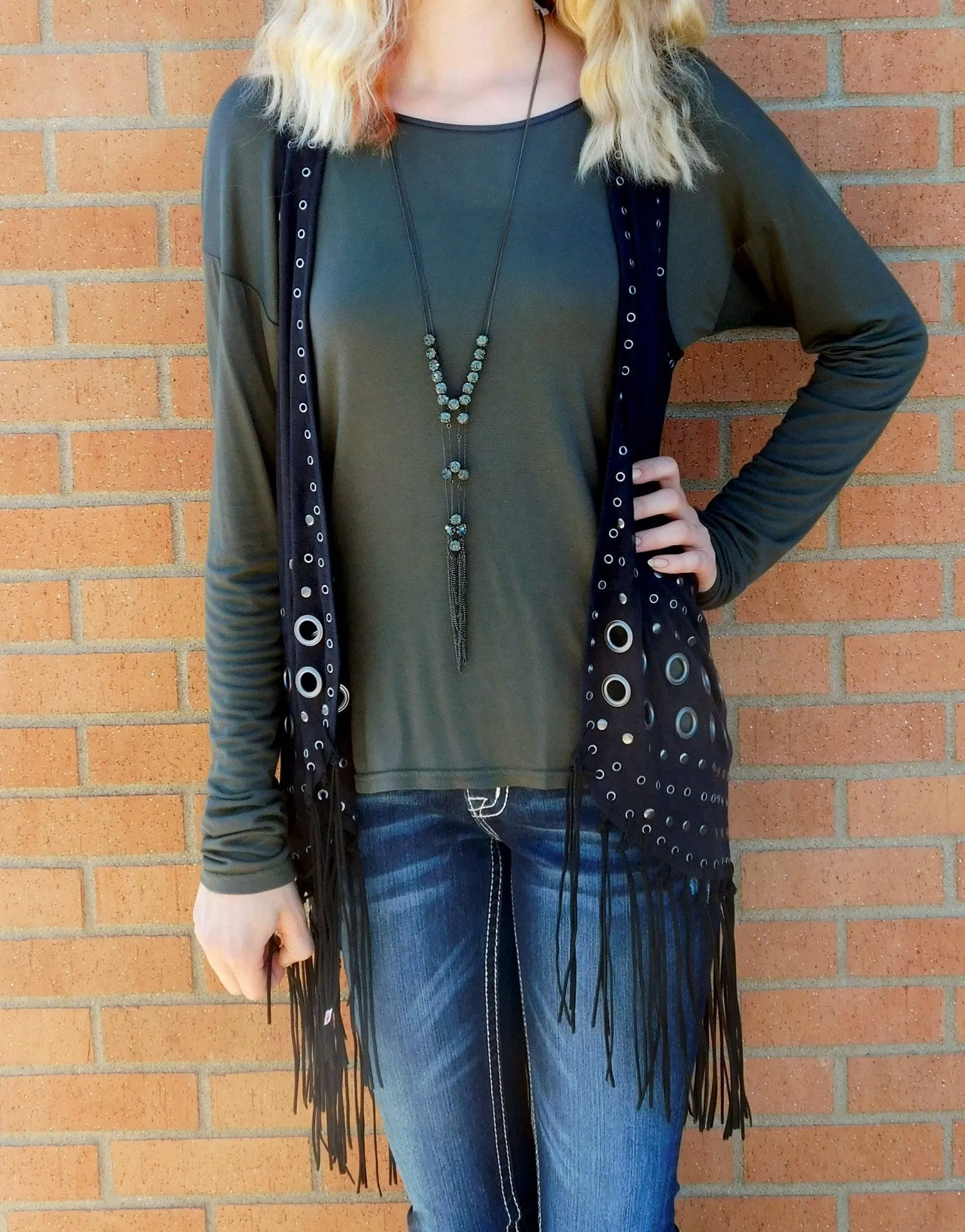 Firmiana | Black Vest with Fringe