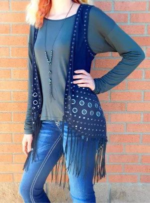 Firmiana | Black Vest with Fringe