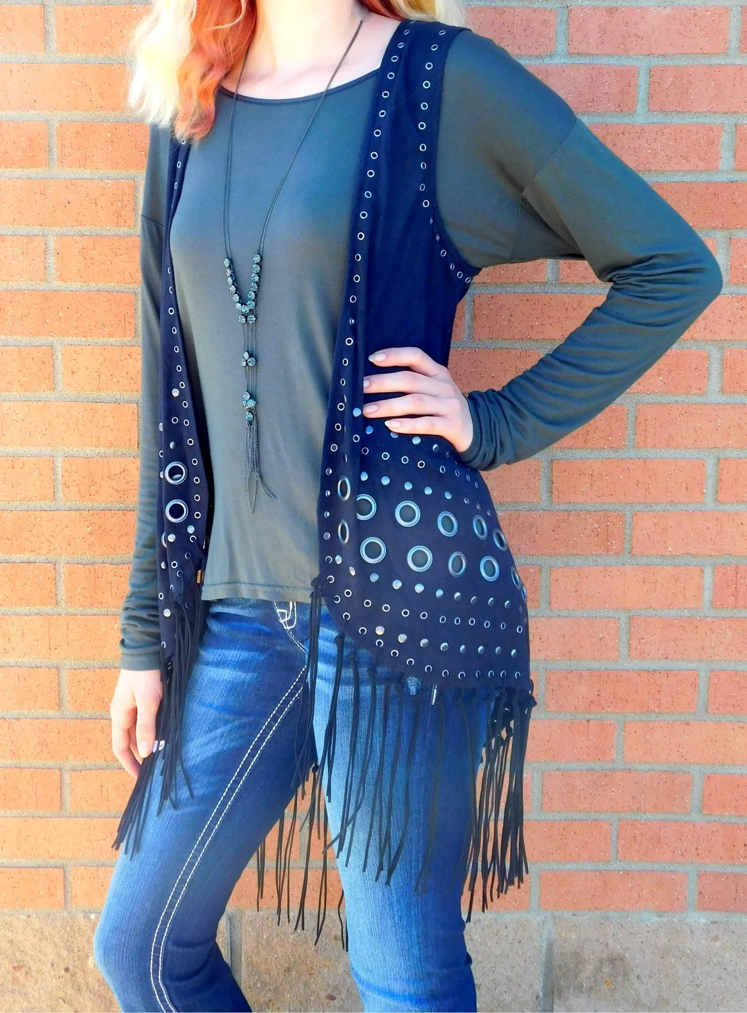 Firmiana | Black Vest with Fringe