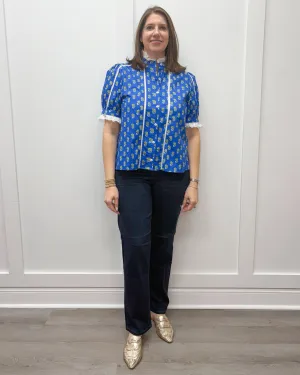 Floral Charm Top - Blue Floral w/ Lace Trim
