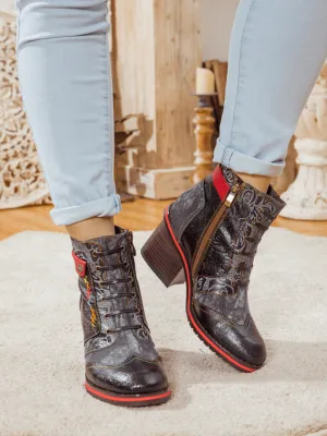 Floral Embossed Leather Combat Boot