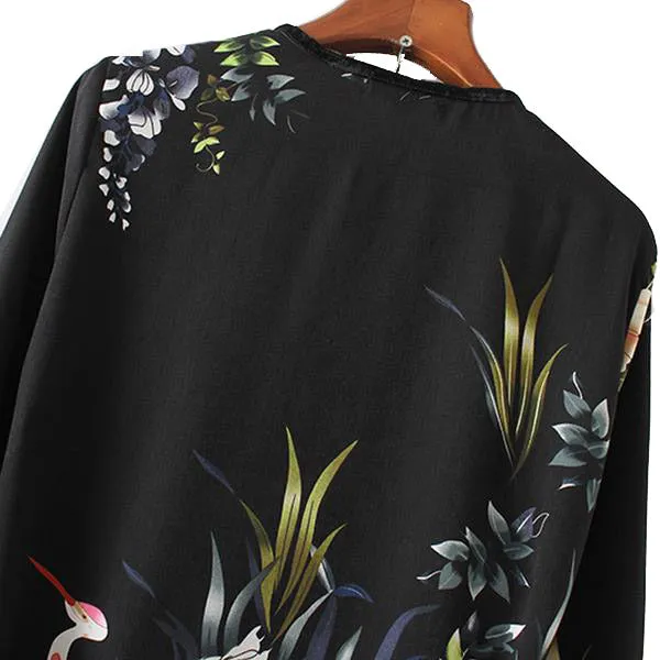 Flower Crane Print Maxi Wrap Dresses