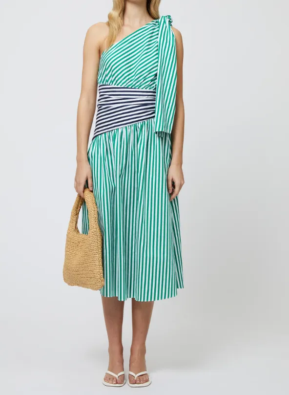 French Connection Alexis Cotton One Shoulder Dress - Green