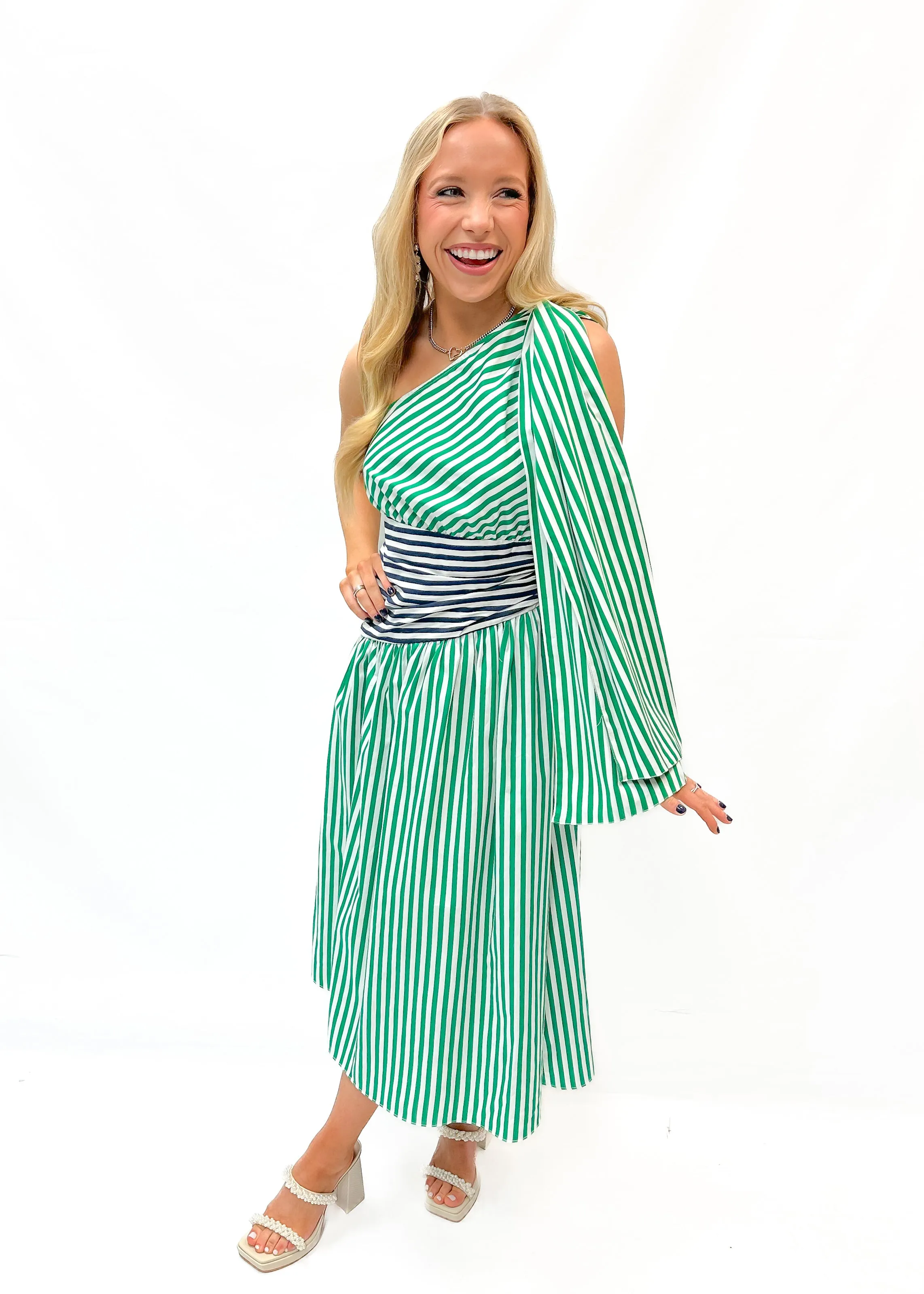 French Connection Alexis Cotton One Shoulder Dress - Green