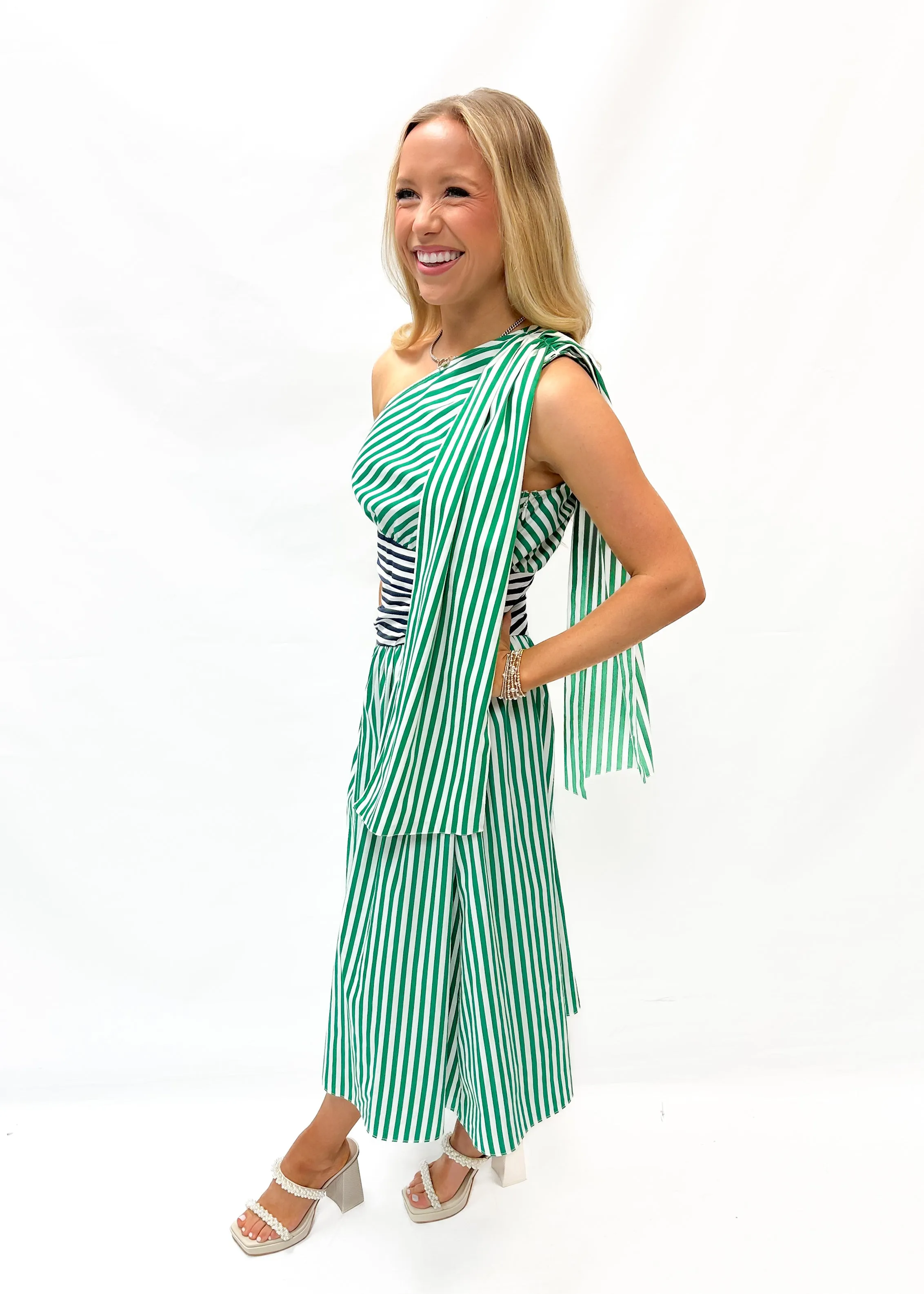 French Connection Alexis Cotton One Shoulder Dress - Green