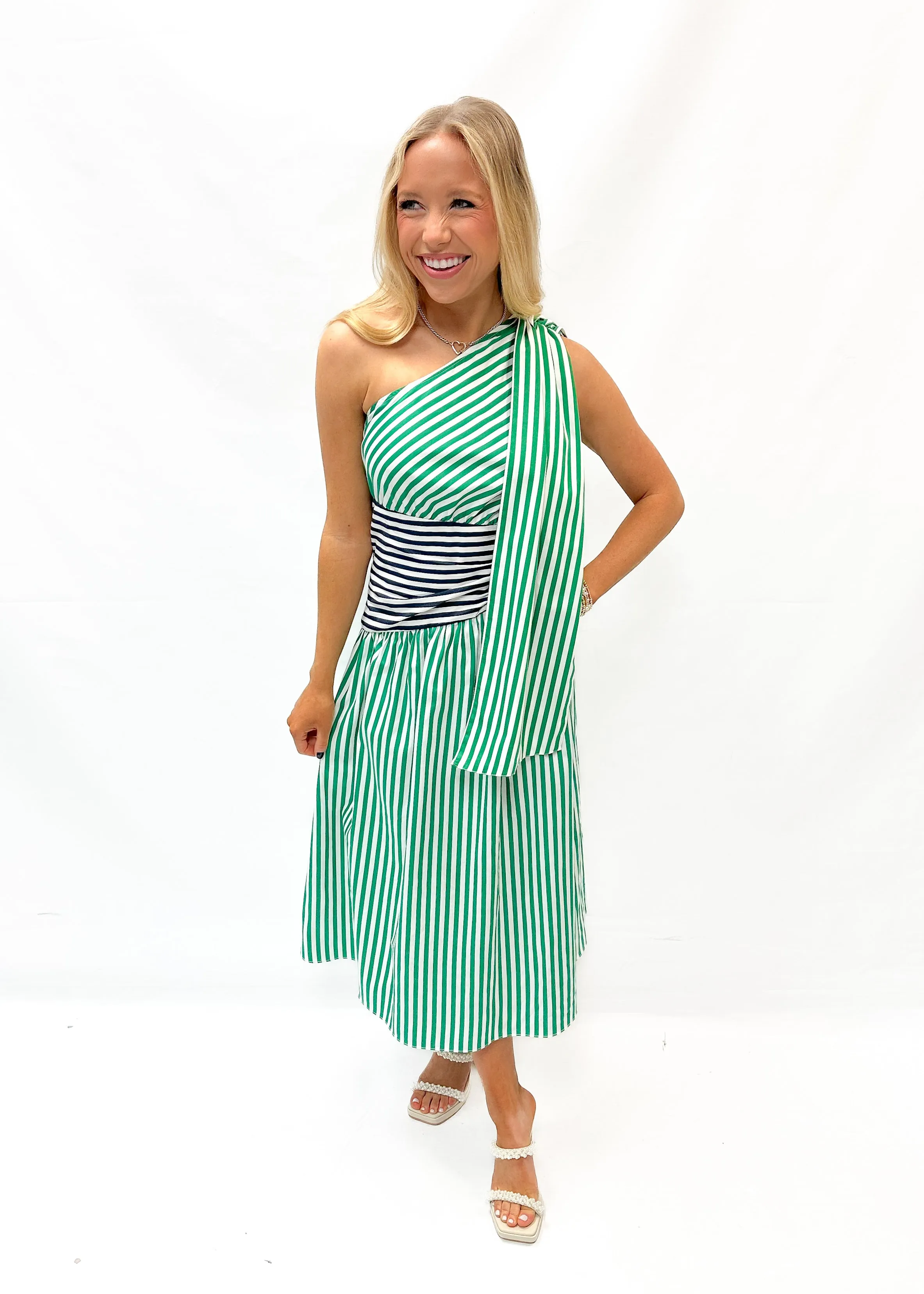 French Connection Alexis Cotton One Shoulder Dress - Green