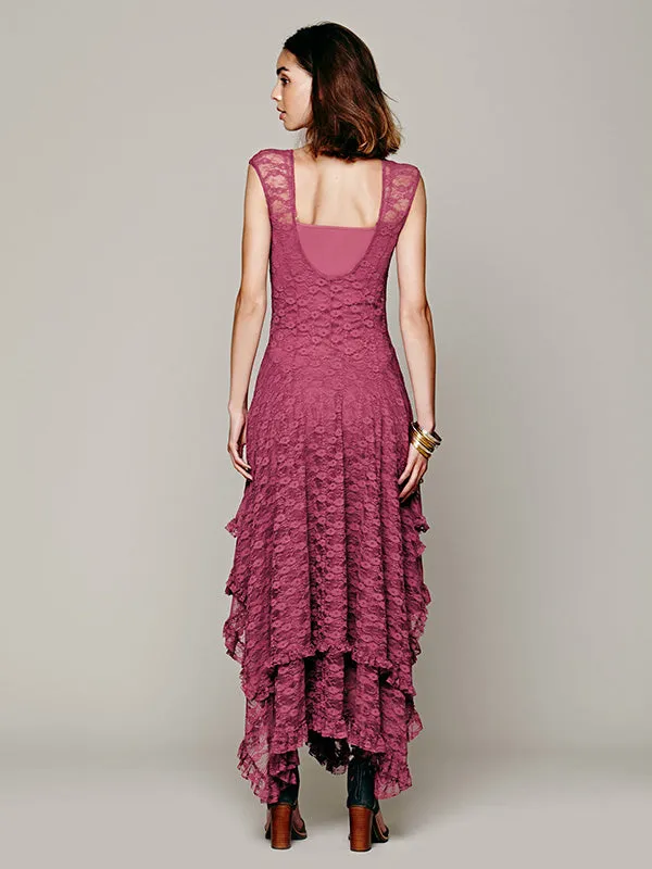 French Romantic Irregular Hem Lace Maxi Dress