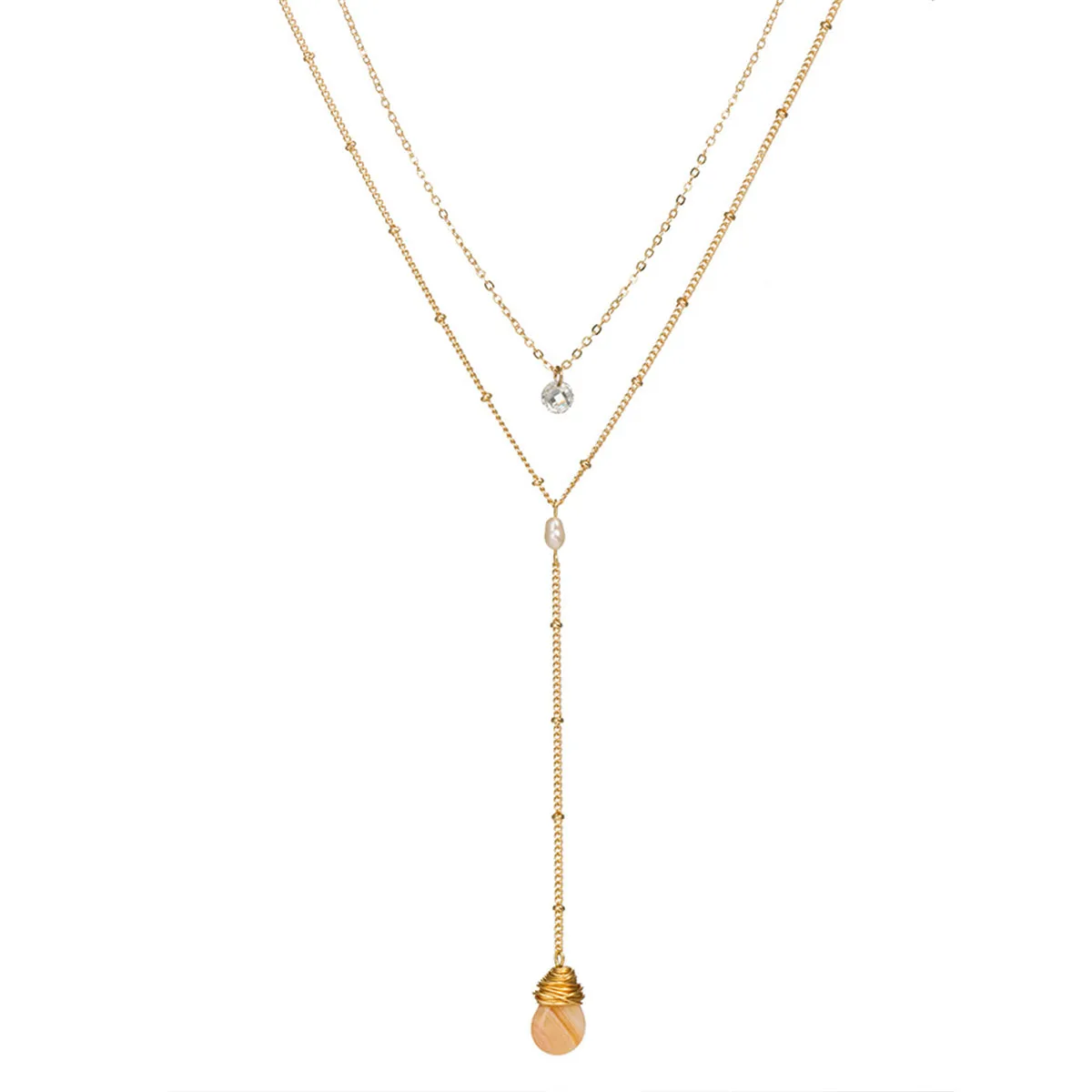 Gemstone & 18K Gold-Plated Layered Drop-Link Necklace