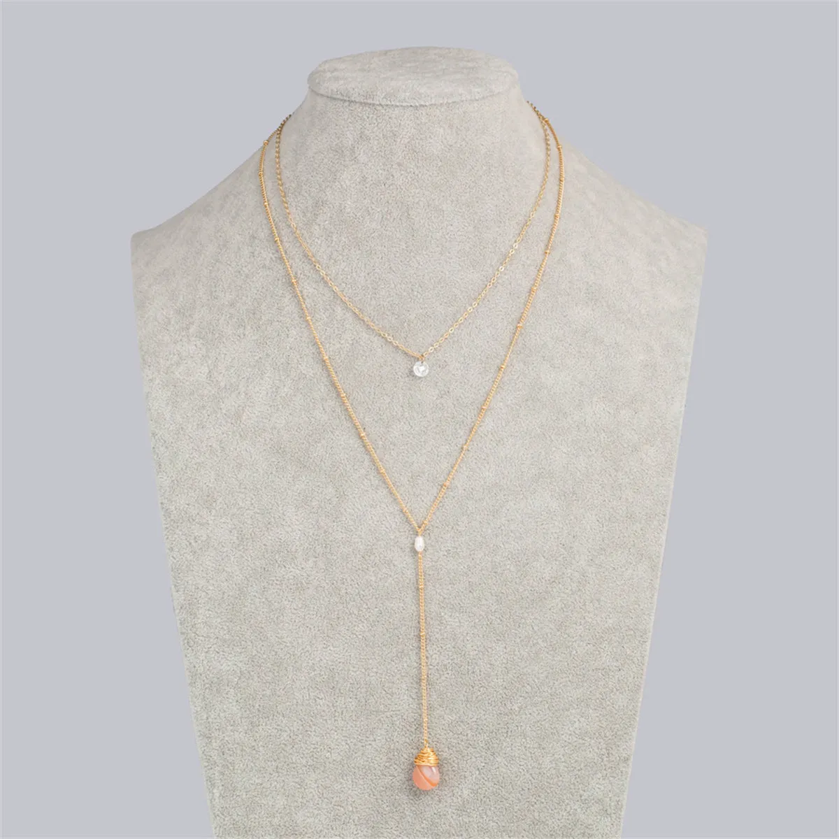 Gemstone & 18K Gold-Plated Layered Drop-Link Necklace