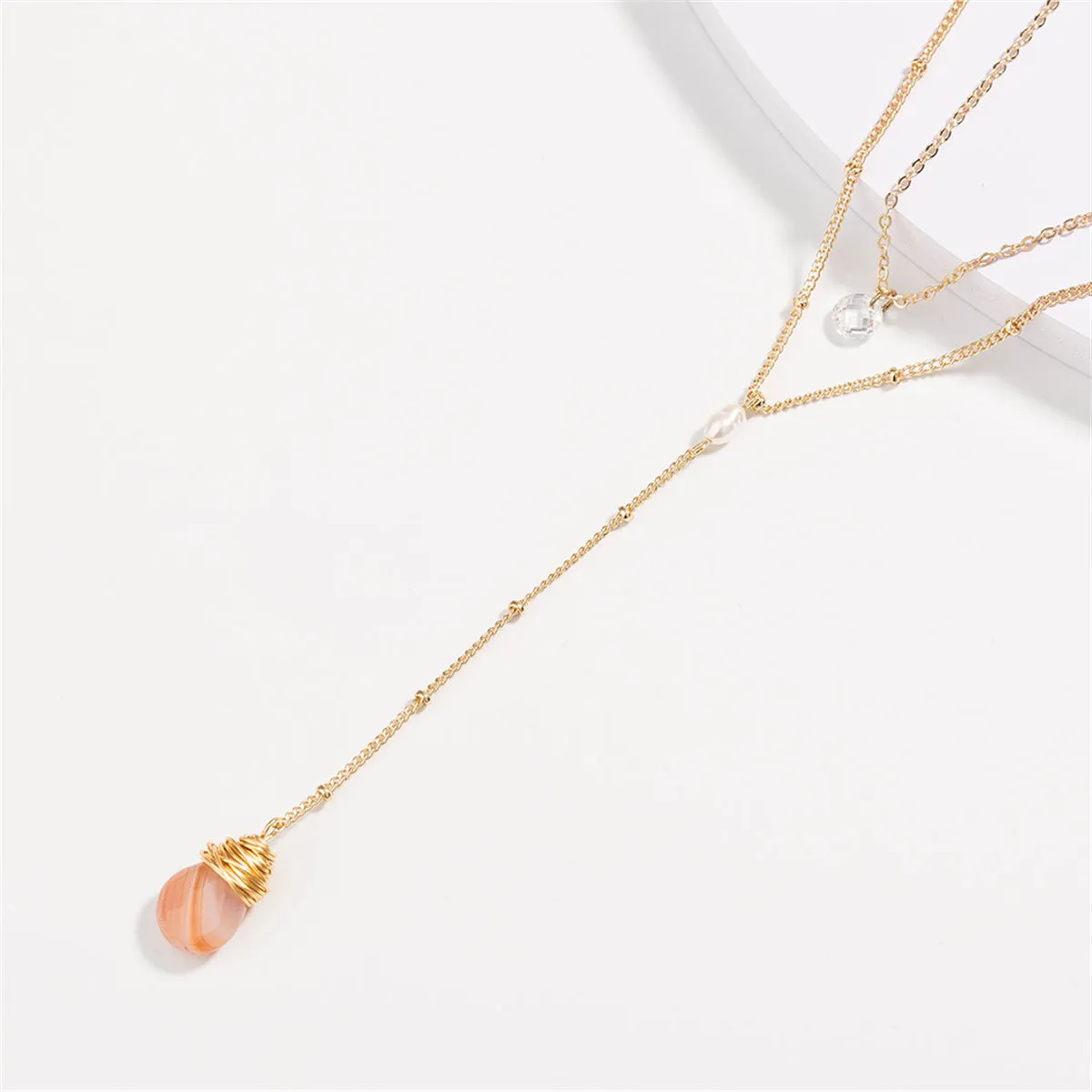 Gemstone & 18K Gold-Plated Layered Drop-Link Necklace