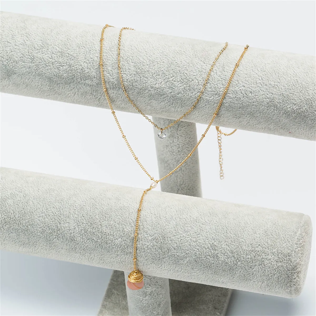 Gemstone & 18K Gold-Plated Layered Drop-Link Necklace