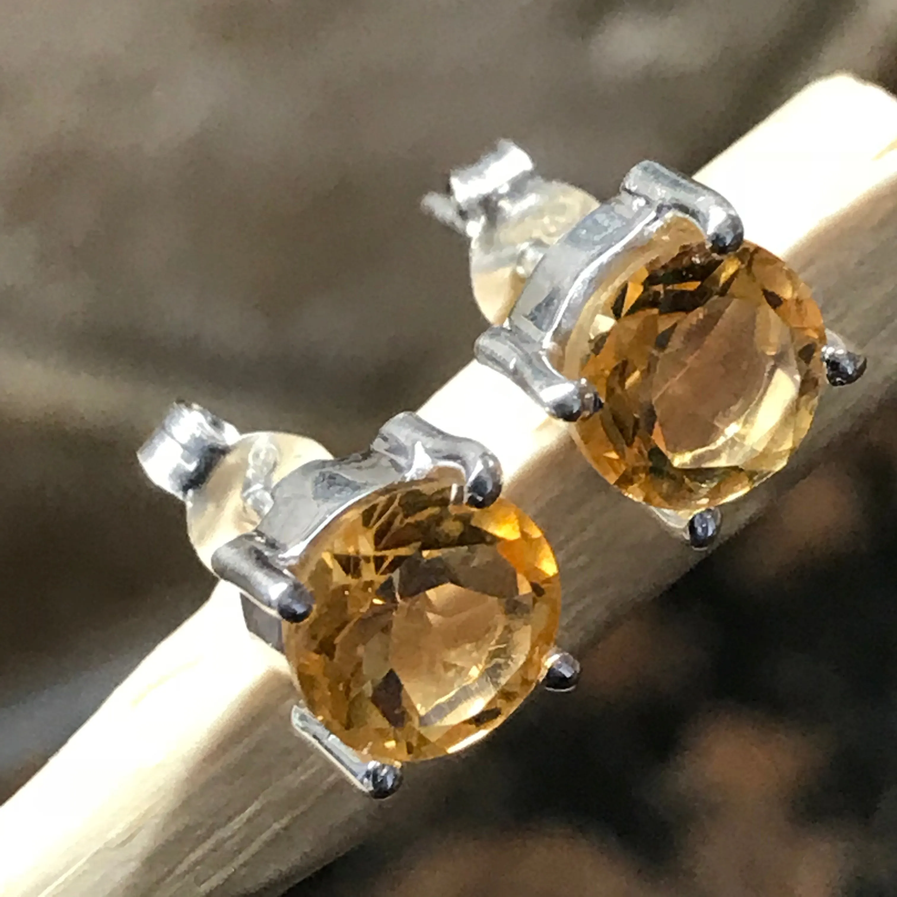 Genuine 1.5ct Golden Citrine 925 Solid Sterling Silver Stud Earrings 7mm
