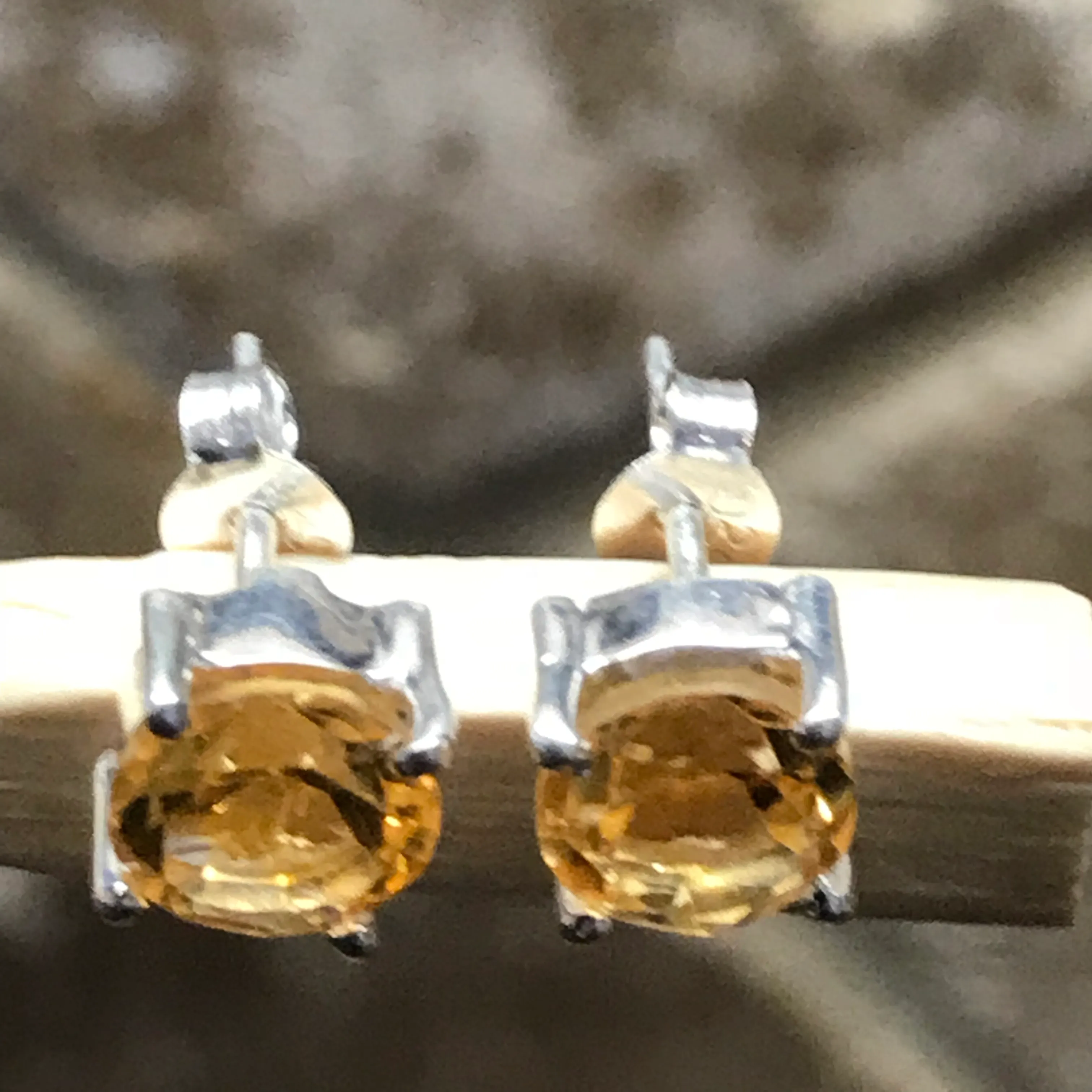 Genuine 1.5ct Golden Citrine 925 Solid Sterling Silver Stud Earrings 7mm