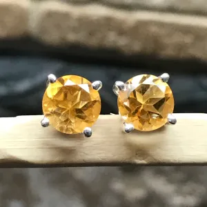 Genuine 1.5ct Golden Citrine 925 Solid Sterling Silver Stud Earrings 7mm