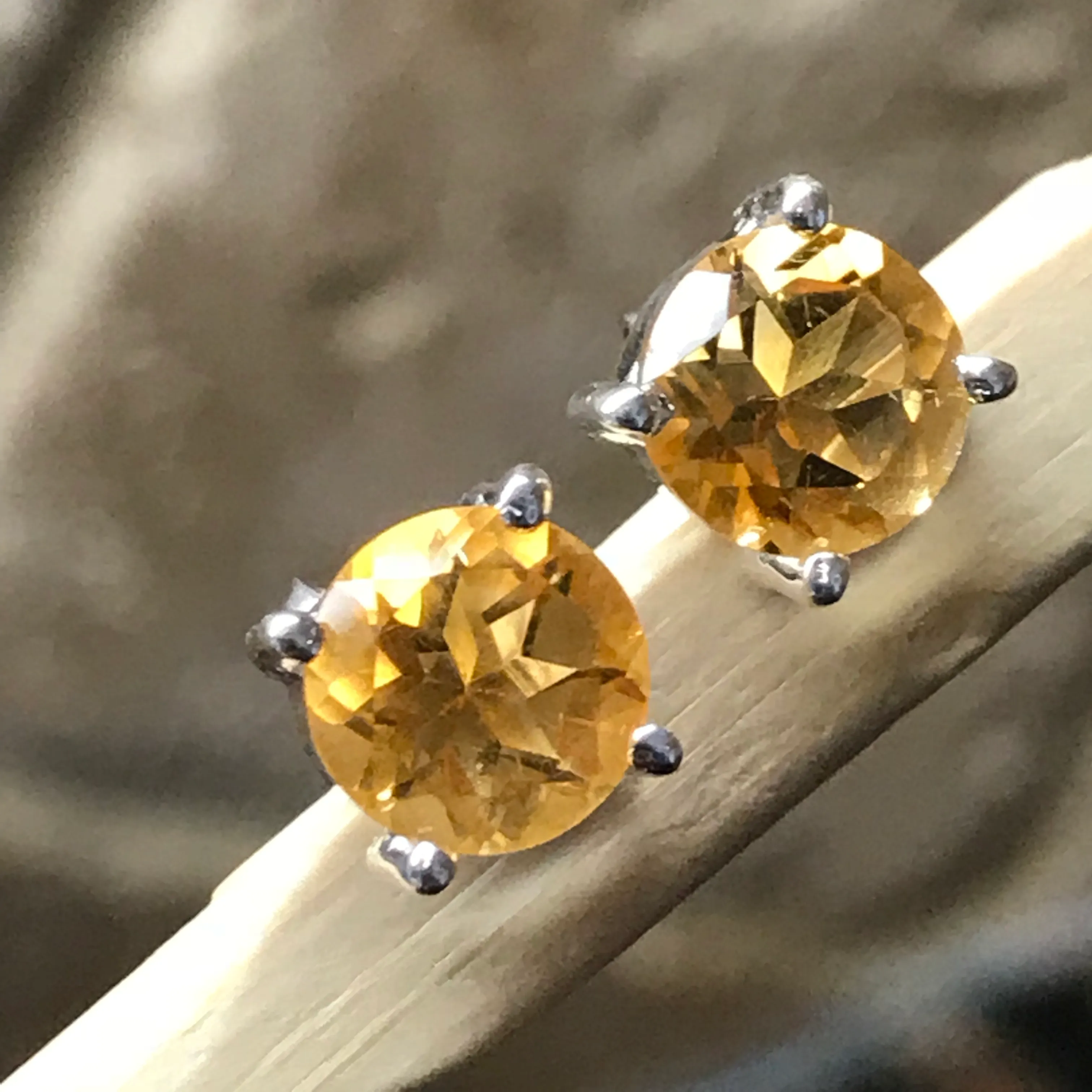 Genuine 1.5ct Golden Citrine 925 Solid Sterling Silver Stud Earrings 7mm