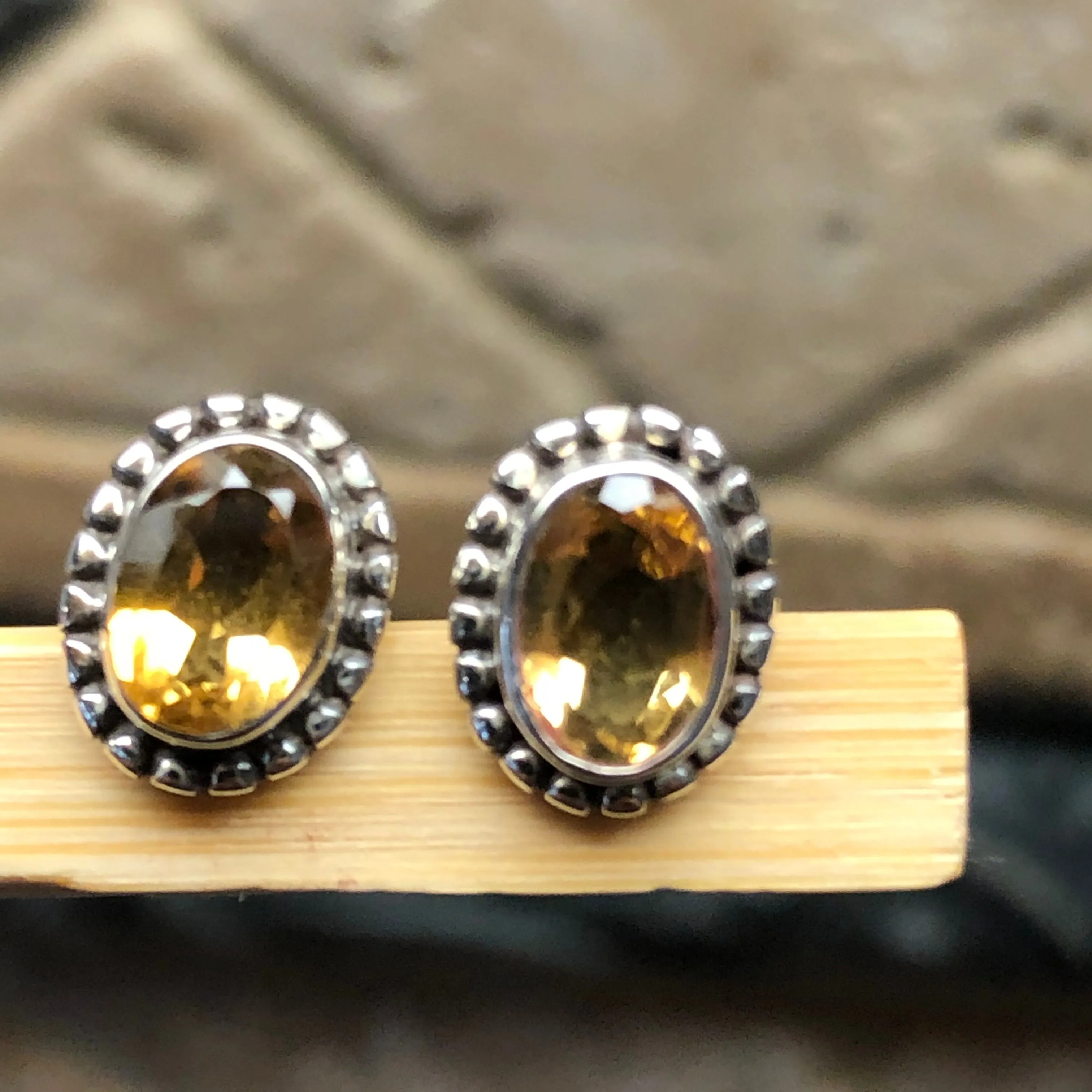 Genuine 2ct Golden Citrine 925 Solid Sterling Silver Earrings 10mm