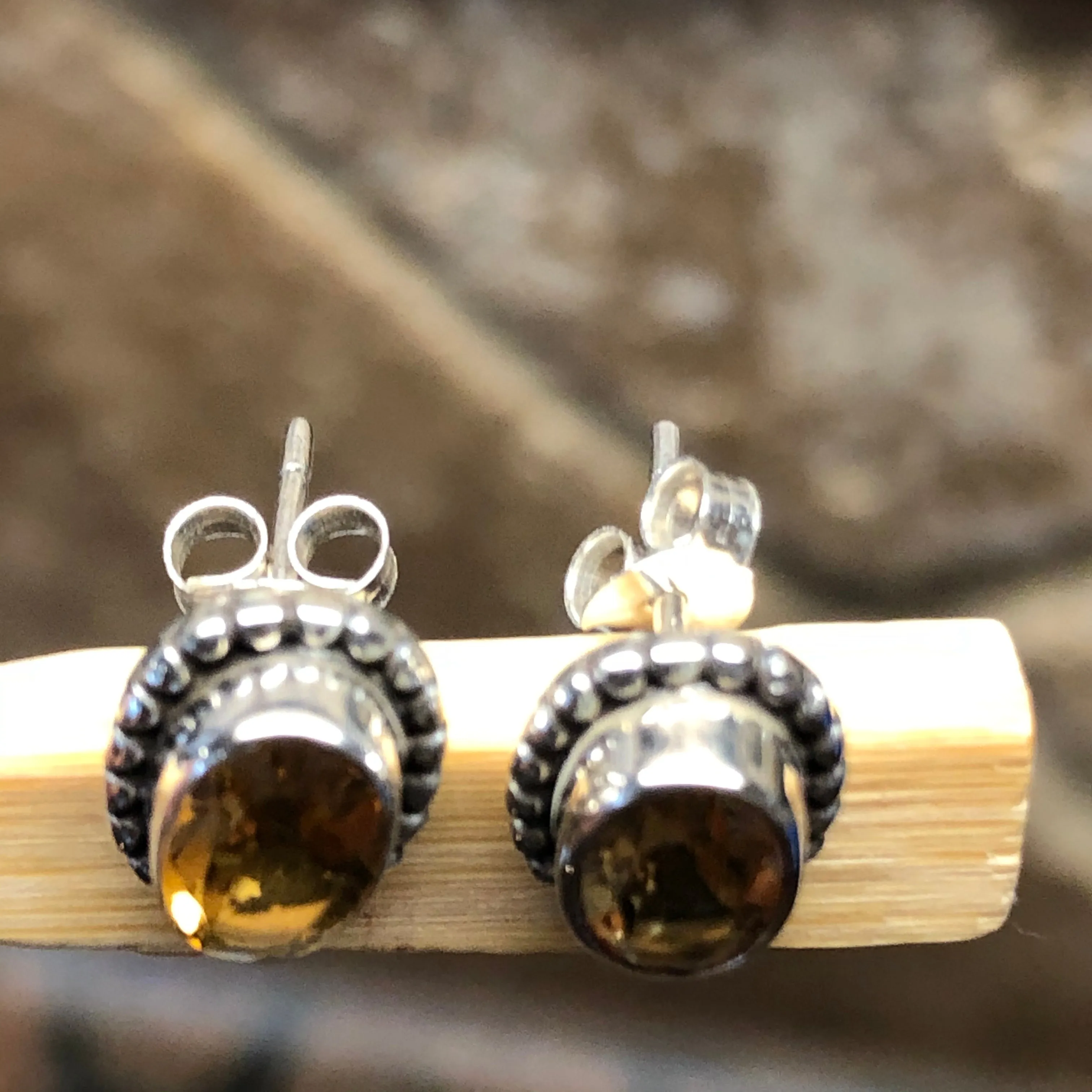 Genuine 2ct Golden Citrine 925 Solid Sterling Silver Earrings 10mm