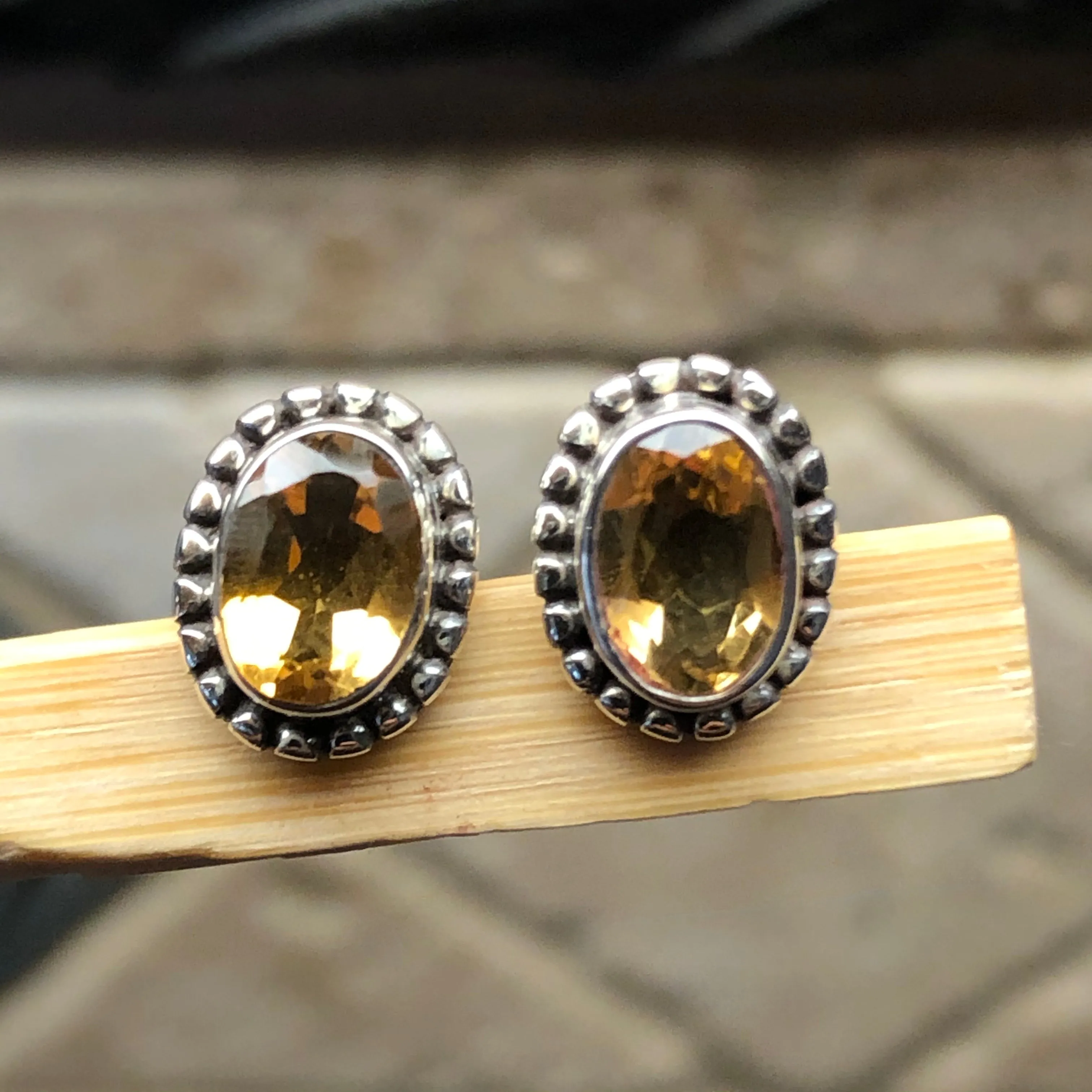 Genuine 2ct Golden Citrine 925 Solid Sterling Silver Earrings 10mm