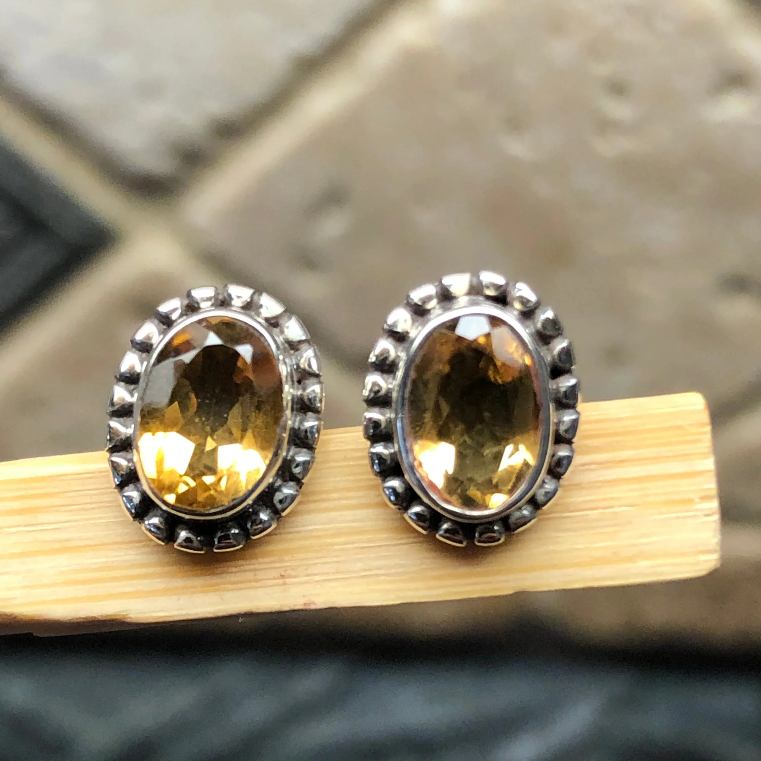 Genuine 2ct Golden Citrine 925 Solid Sterling Silver Earrings 10mm