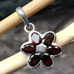 Genuine 4ct Pyrope Garnet 925 Solid Sterling Silver Flower Pendant 28mm