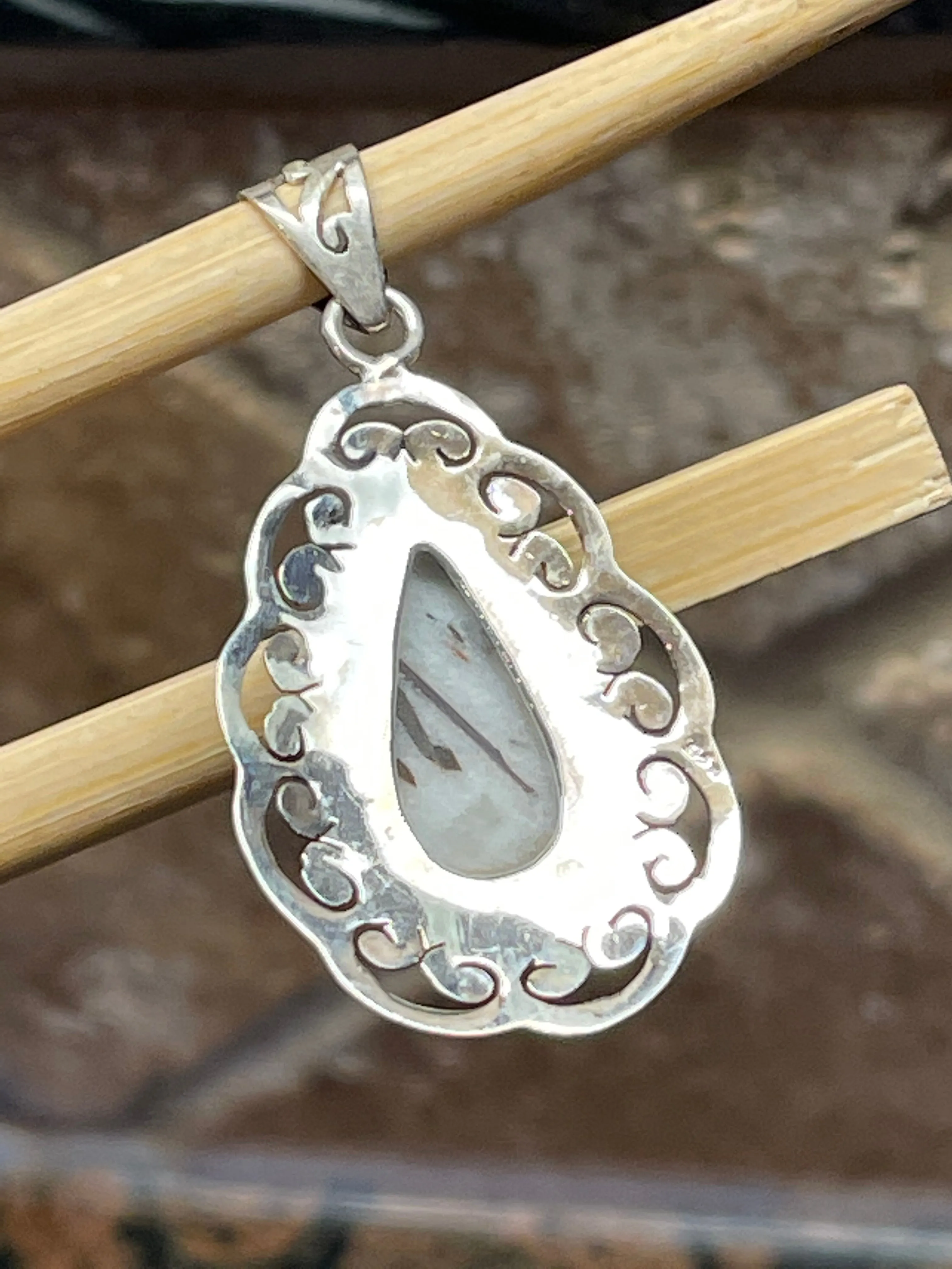 Genuine Astrophyllite 925 Solid Sterling Silver Pendant 45mm