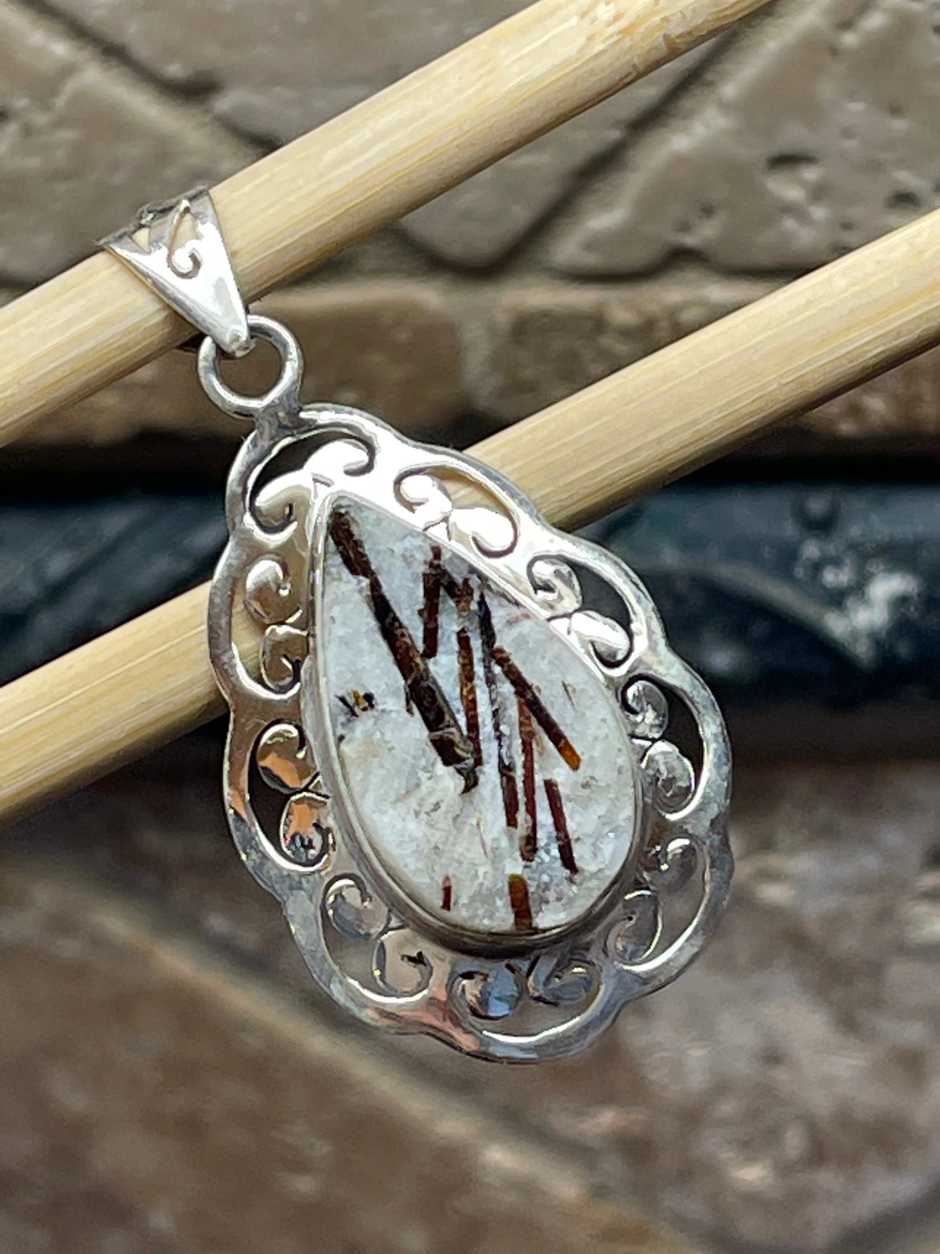 Genuine Astrophyllite 925 Solid Sterling Silver Pendant 45mm