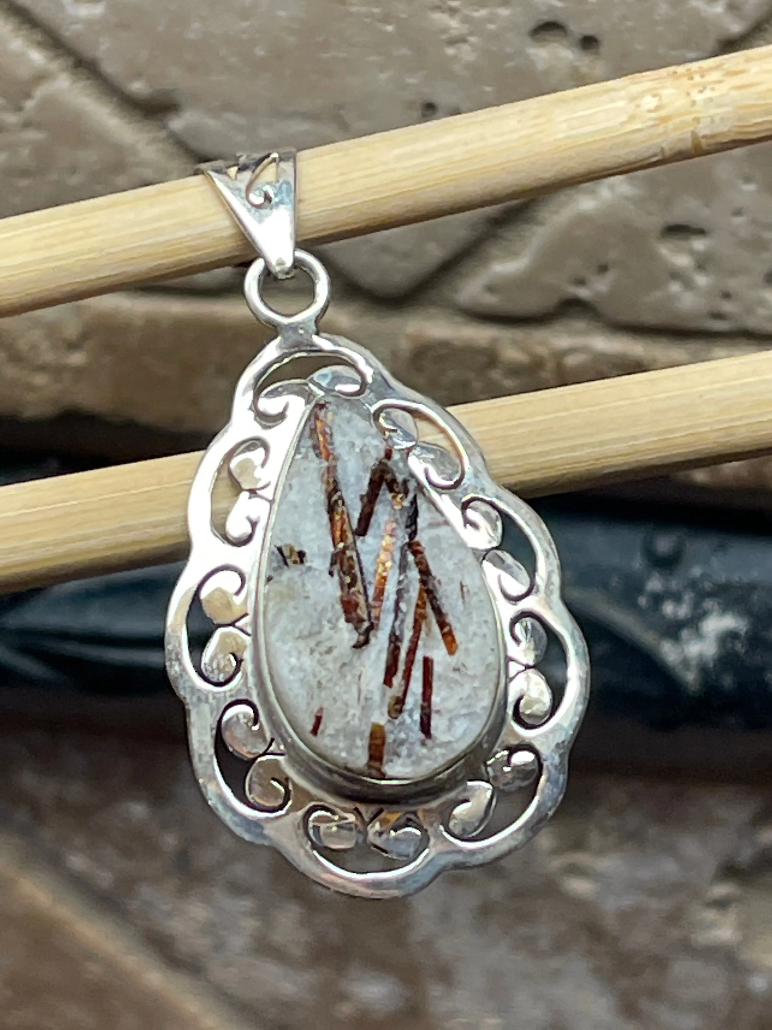 Genuine Astrophyllite 925 Solid Sterling Silver Pendant 45mm