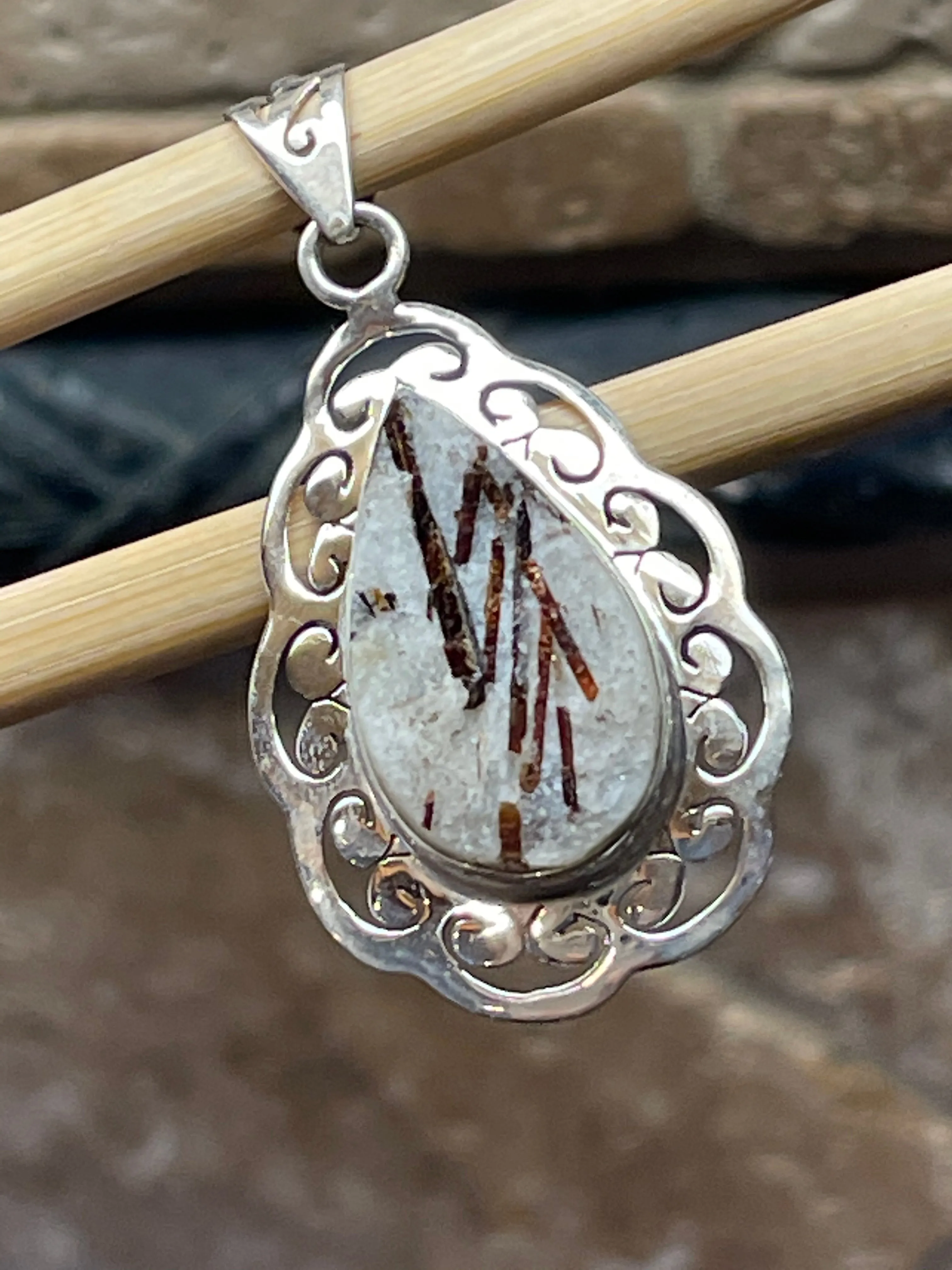 Genuine Astrophyllite 925 Solid Sterling Silver Pendant 45mm